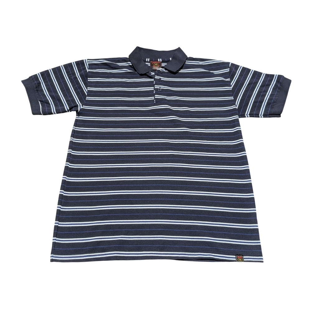 Aquasurf Polo Shirt Mens M Navy Blue Striped Short Sleeve Pique Knit Casual Y2K